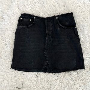 Distressed Black denim skirt